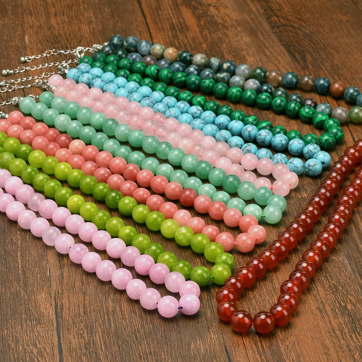 Summer Bohemia Colorful Natural Stone 10mm Bead Necklace Handmade Glass Beading Collar Choker for Women Girls Trend Jewelry Gift
