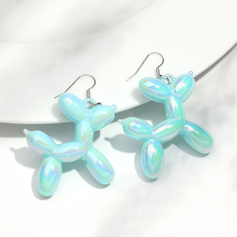 New Trend Candy Colorful Balloon Dog Drop Earrings for Women Personal Iridescent Creative Balloon Dog  Earrings 2025 Jewelry