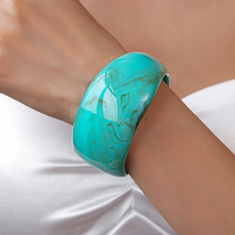 KMVEXO Vintage Turquoise Blue Geometric Resin Bangle Women Irregular Wide Bracelet Ladies Bohemian Beach Acrylic Bangles Jewelry