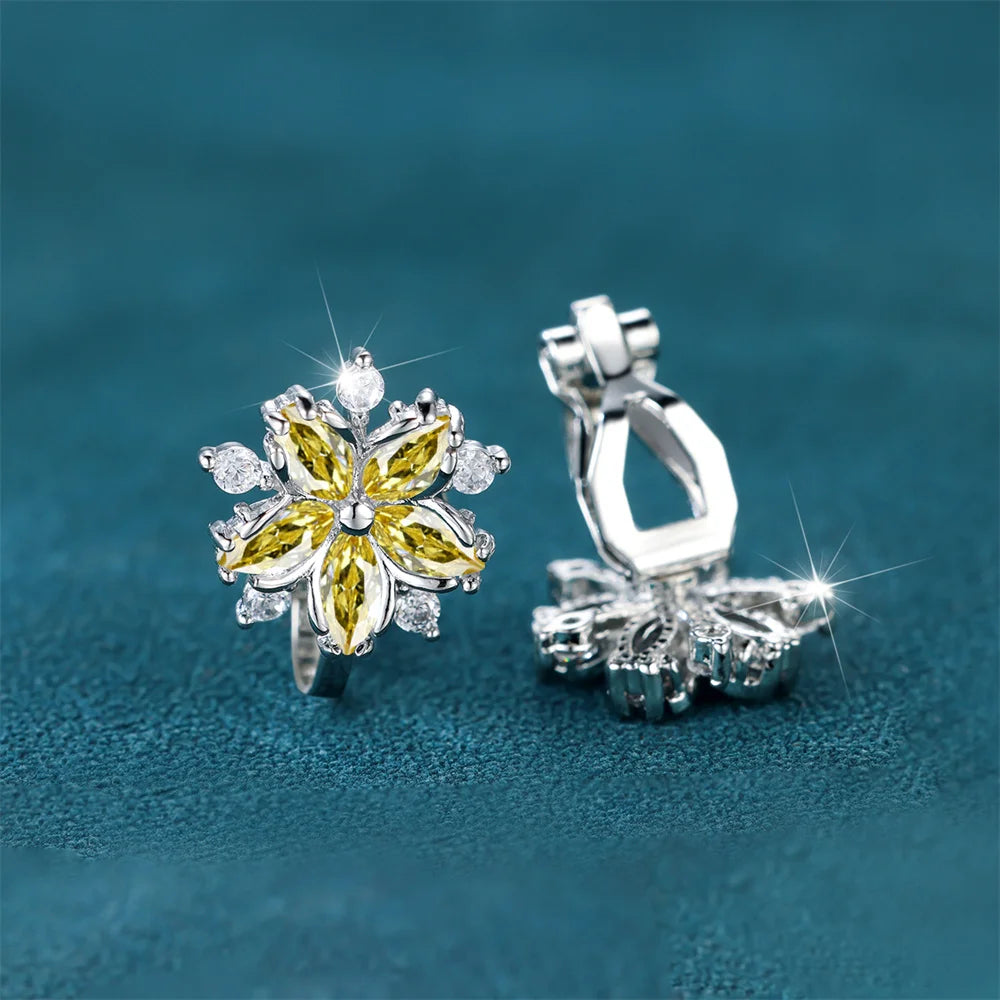 Luxury Female Small Red Zircon Stone Clip Earrings Charm Silver Color Wedding Jewelry For Women