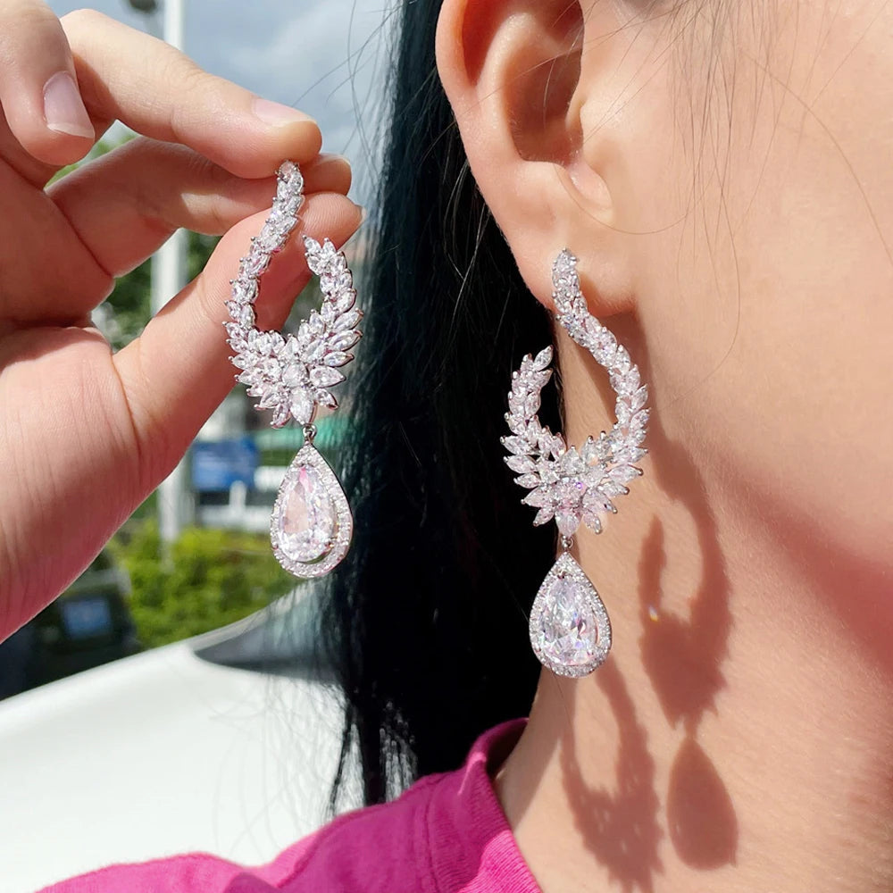 ThreeGraces Glittering Cubic Zirconia Long Dangle Bridal Engagement Earrings for Women Party Dress Jewelry Accessories E1123