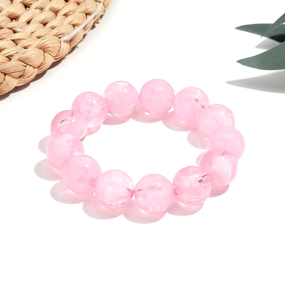 Bohemian Acrylic Colorful Marbled Elastic Round Beads Bracelets Trendy Geometric Stackable Bangle Bracelet Jewelry for woman