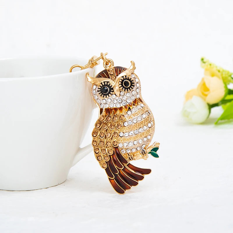 EASYA New Design Crystal Owl Keychain Full Rhinestone Key Ring Key Holders For Women Bag Accessories Cute Animal Car Key Chain