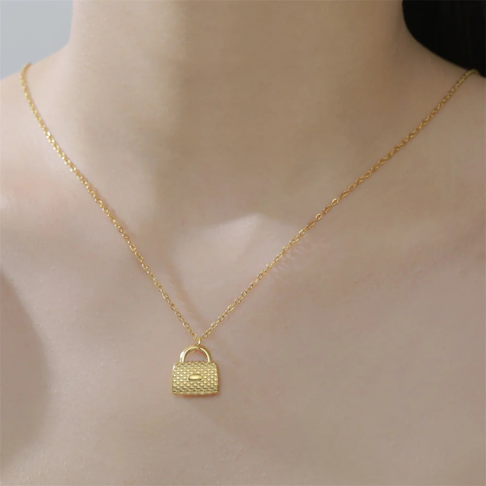 My Shape Fashion Handbag Necklace for Women Ladies Lovely Purse Shape Pendants Chain Stainless Steel Jewelry Party Gift Trendy