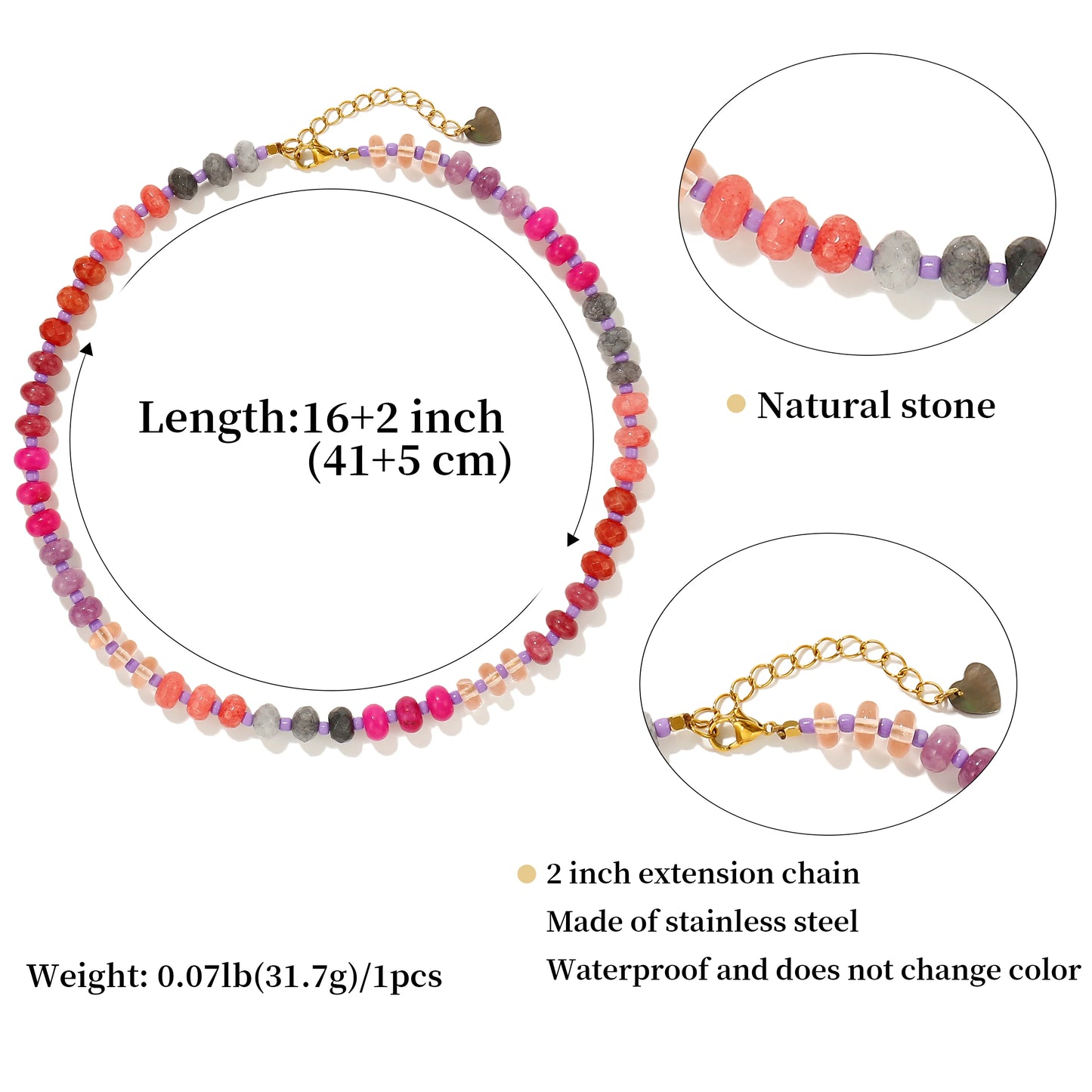 Badu Colorful Natural Stone Beads Necklaces for Women Bohomian Gemstone Beaded Choker Summer Beach Trendy Boho Jewelry Gift