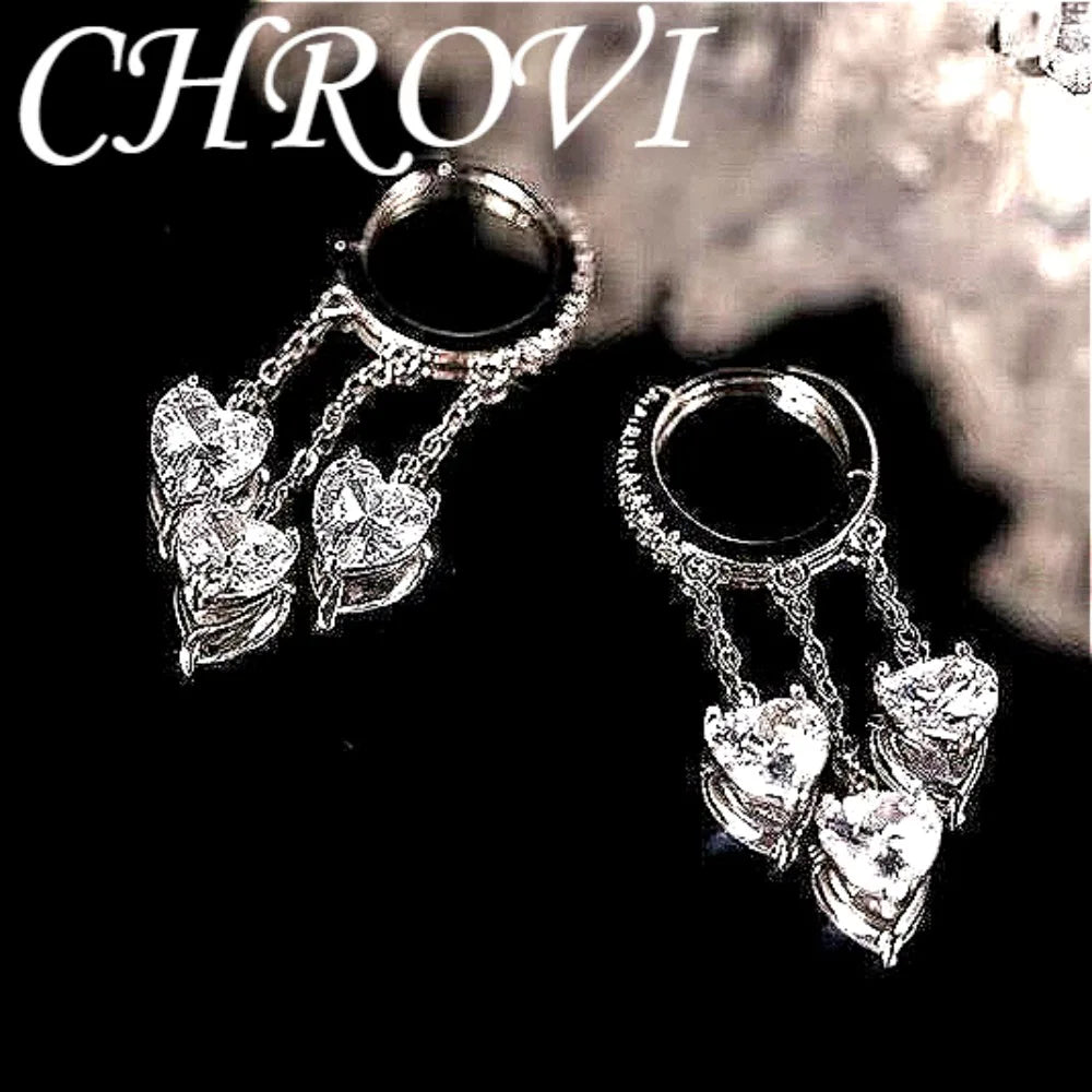 Light Luxury 925 Sterling Silver Sparkling Heart Tassel Fairy-Style Boutique Women's Earrings
