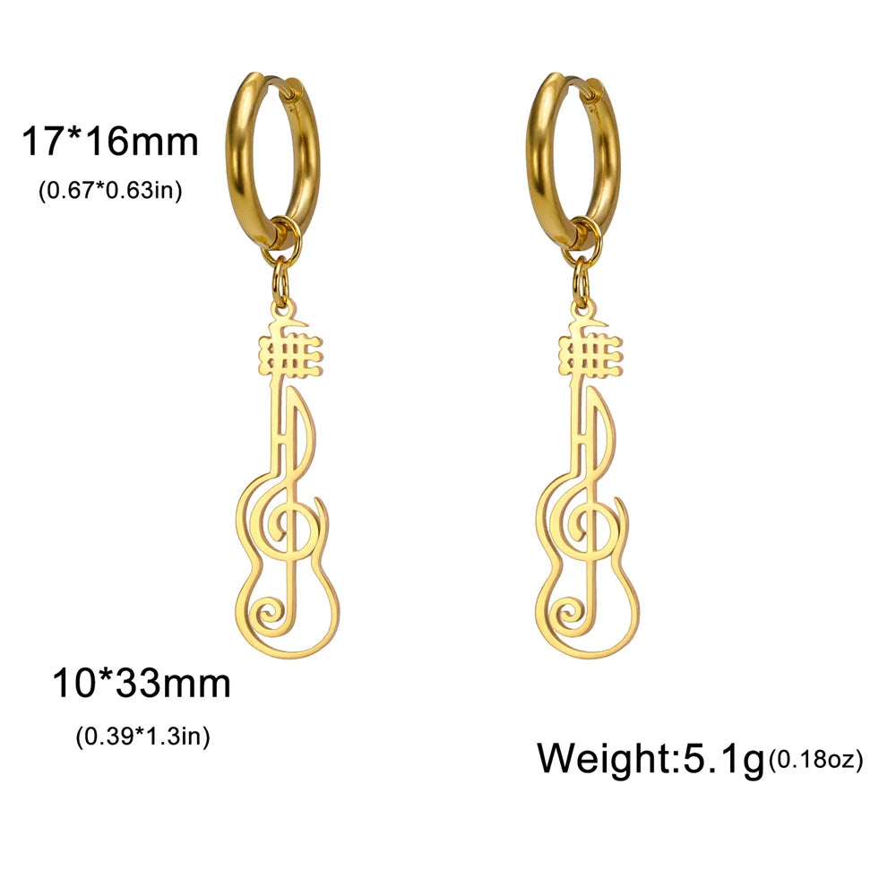 My Shape Music Note Drop Earrings for Women Men Gifts Stainless Steel Classic Musical Violin Dangle Earring Jewelry Musican Gift