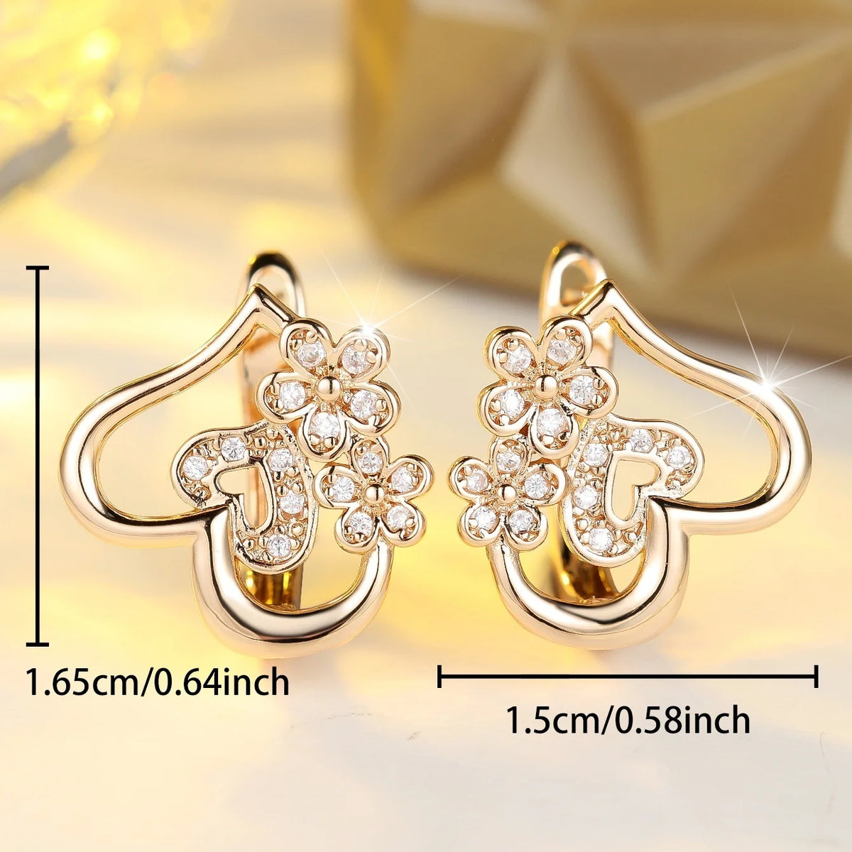 Small Heart Flower White Zircon Stone Fashion Hoop Earrings Charm Cute Female Gold Color Wedding Jewelry For Women