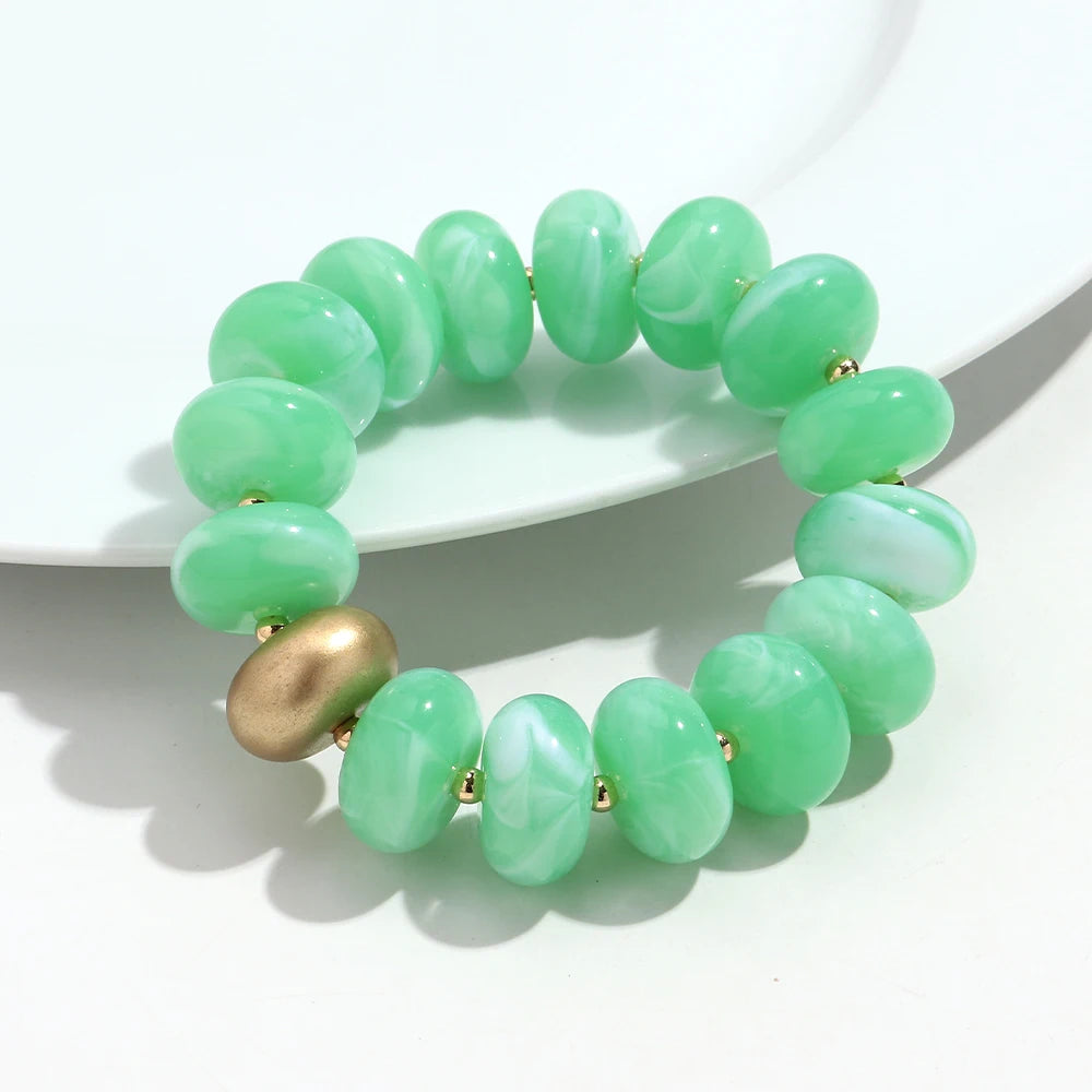 Boho Colorful Acrylic Geometric Flat Round Bead Stretch Bracelets Fashion Big Abacus Beaded Elastic Bracelet Jewelry 2026 Gifts
