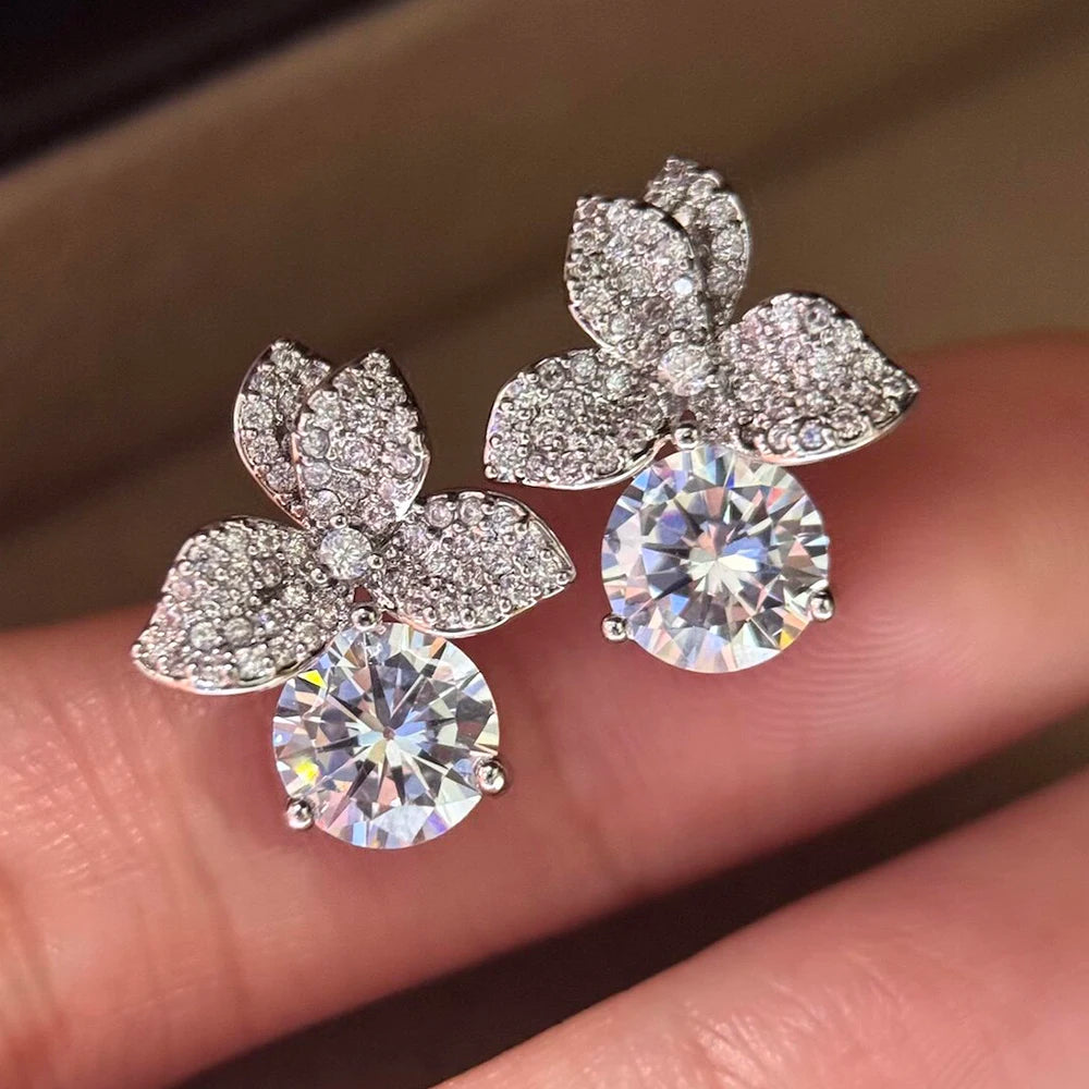 4cttw Flower Moissanite Diamond Stud Earring for Women 925 Sterling Silver Wedding Jewelry Elegant Earrings With GRA Certified