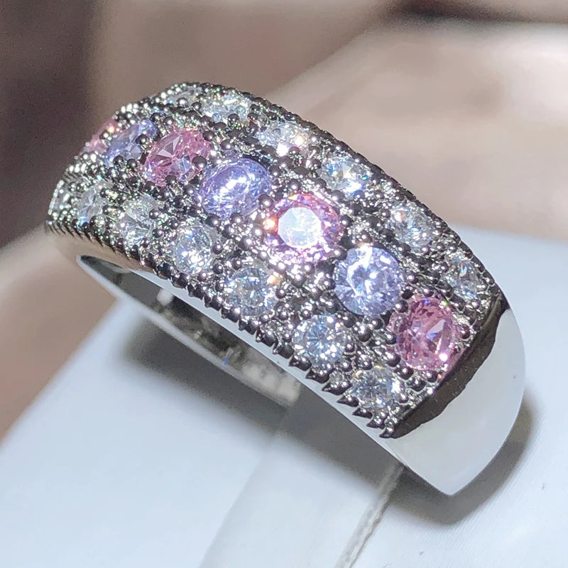Colorful Zircon Low-key Design Wedding Rings for Women Silver Color Shiny Lady's Accessories Anniversary Ring Fashion Jewelry