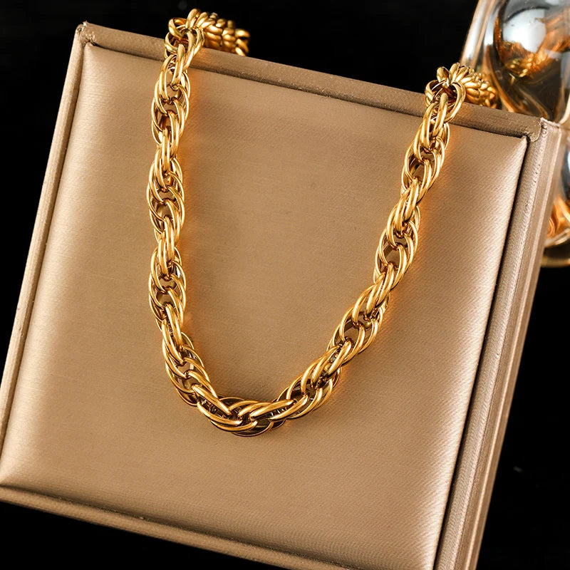 EILIECK 316L Stainless Steel 18K Gold Plated Metal Cuban Chain Statement Necklace Fashion Women Waterproof Neck Chain Jewelry