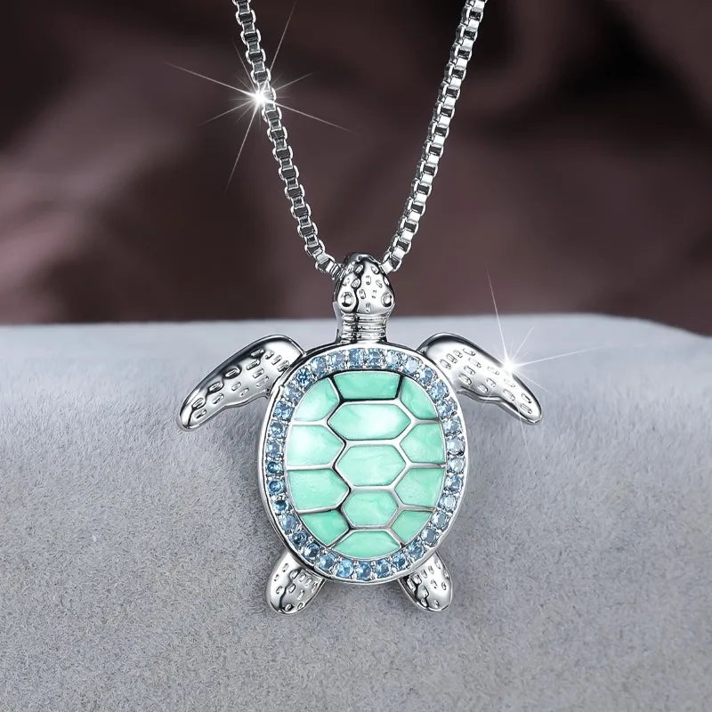 1pc Elegant Turtle Silver Color Chain Pendant Necklace for Women Exquisite Marine Life Bohemian Style Summer Beach Jewelry Gift