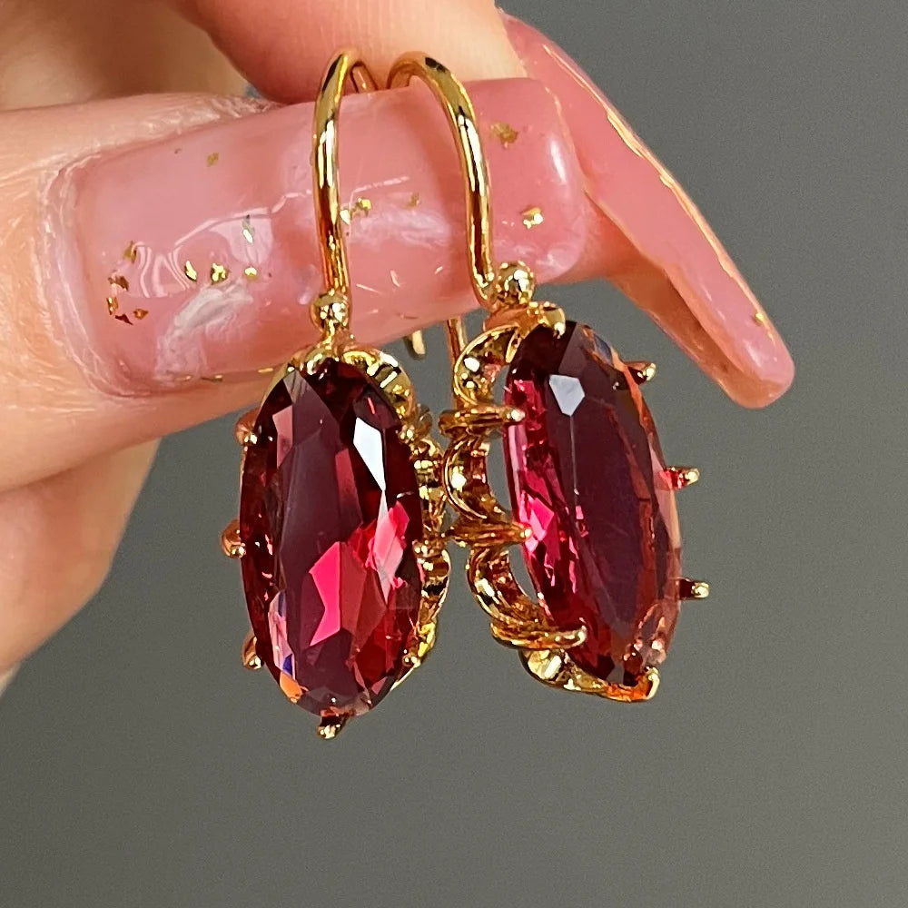 Boho Female Crystal Red Blue Drop Earrings Silver Color Zircon Stone Small Round Wedding Jewelry For Women