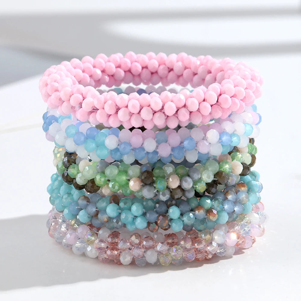 Sweet Rhinestone Round Beads Elastic Bangle Bracelets Fashion Stackable Geometric Stretch Bracelets Women Jewelry Gifts