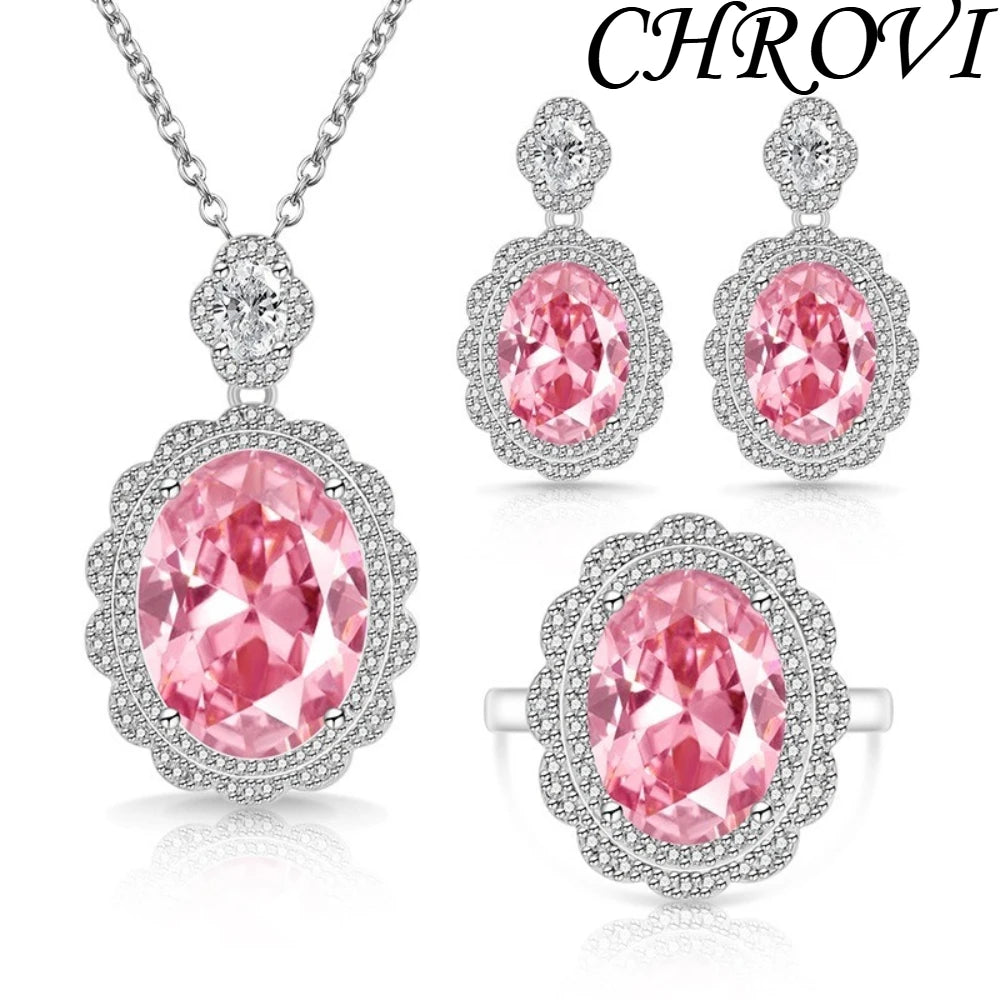 Exquisite 925 sterling silver gemstone pigeon eggshell-shaped gemstone set - popular necklace, earrings, ring for women