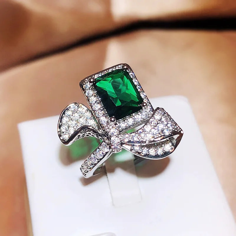 Simple And Light Luxury Bow Pink Purple Zircon Opening Ring Women's Party Birthday Jewelry Gift Wholesale