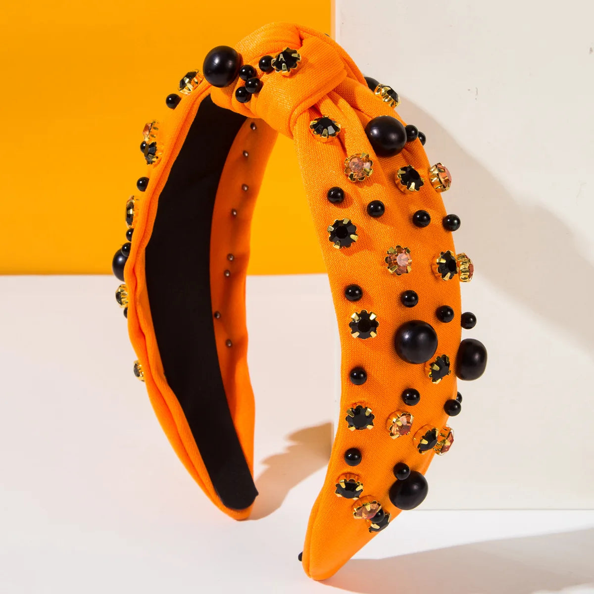 Popular Halloween Headbands For Women, Korean Fabric Knotted High Skull Headband, Pearl Rhinestone Headband Wholesale