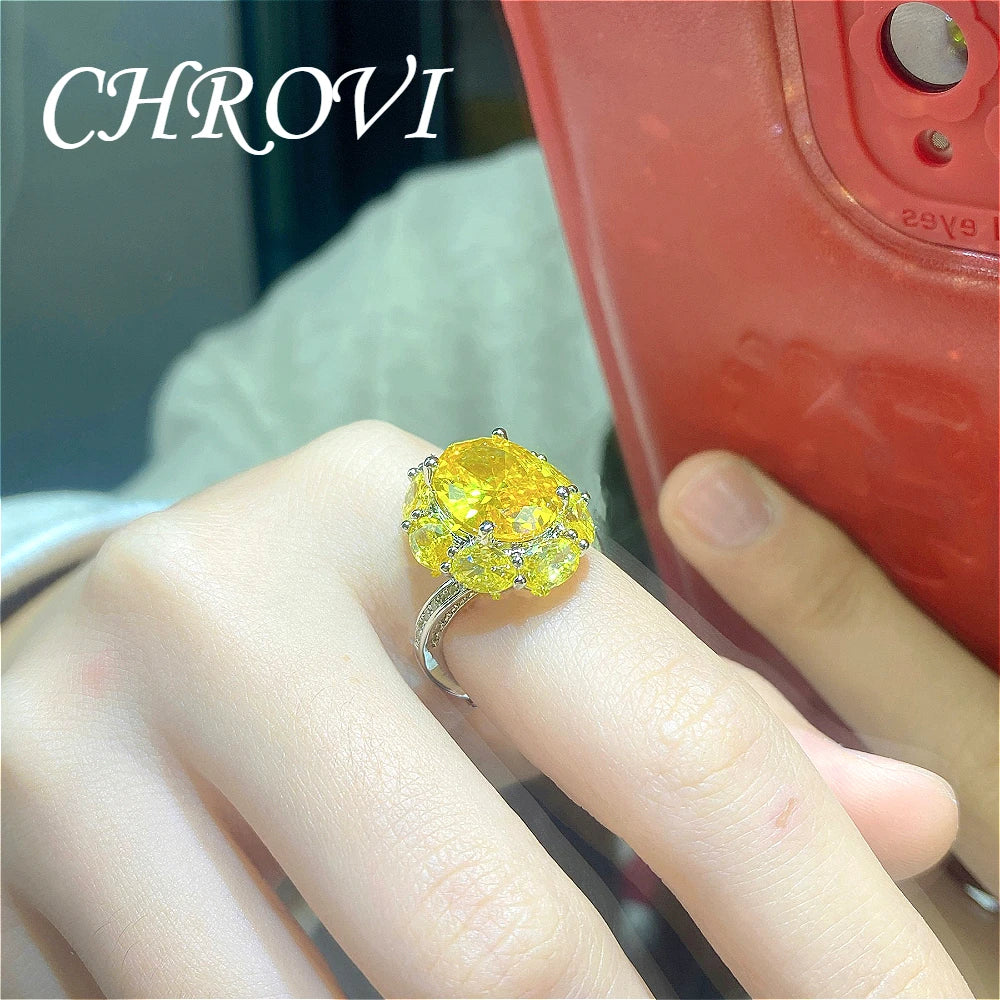 New luxury 925 pure silver gemstone yellow diamond high-carat carbonated ring - creative red large-carat engagement women's ring