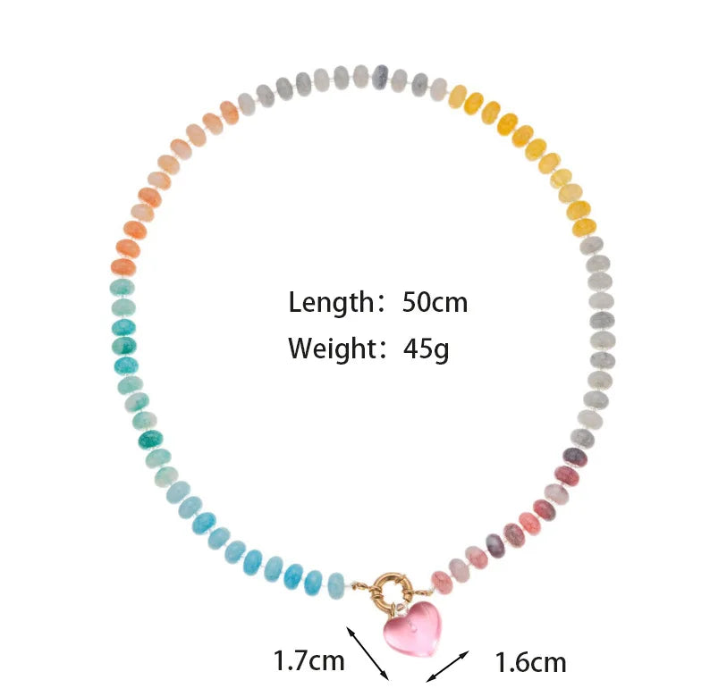 2026 Fashionable Trendy Summer Colorful Heart Beaded Necklace Colorful Beaded Necklace Back-to-School Season Gift