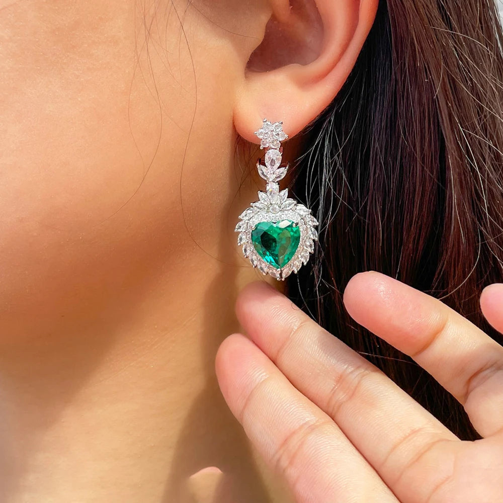 ThreeGraces Elegant Big Heart Shaped Cubic Zirconia Stone Bridal Dangle Drop Long Earrings for Women Wedding Party Jewelry E2108