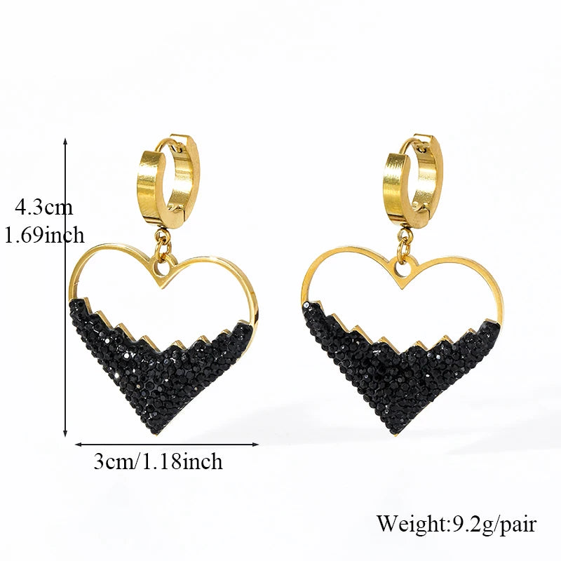 EILIECK 1pair New Stainless Steel Elegant Red Heart-Shaped Pendant Earrings For Women Fashion Ear Stud Waterproof Jewelry Gift