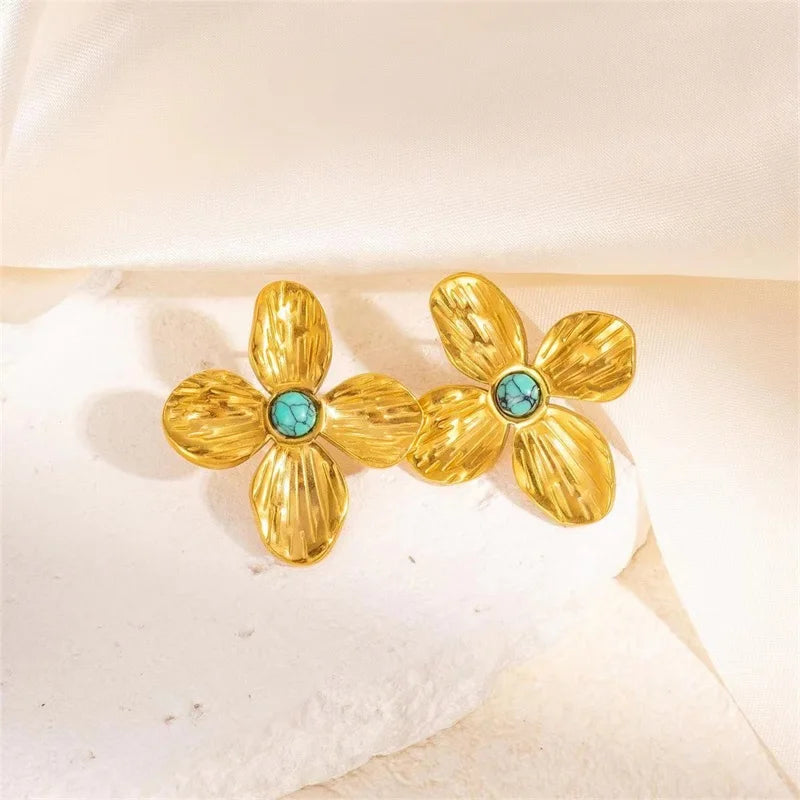 EILIECK 316L Stainless Steel Exaggerated Four-Leaf Flower Earrings For Women Girl Fashion Ear Jewelry Holiday Gift Bijoux Серьги