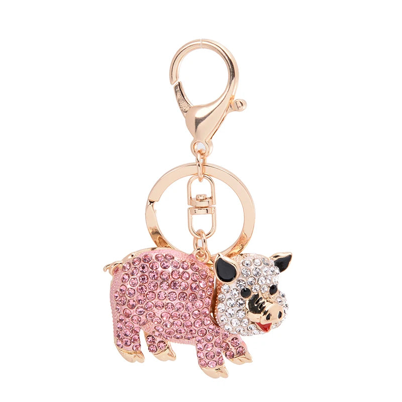EASYA Cute Pig Shape Keychain Bag Key Ring Kawaii Anime Vintage Metal Crystal High-end Luxury Ladies Charm Jewelry gifts friends