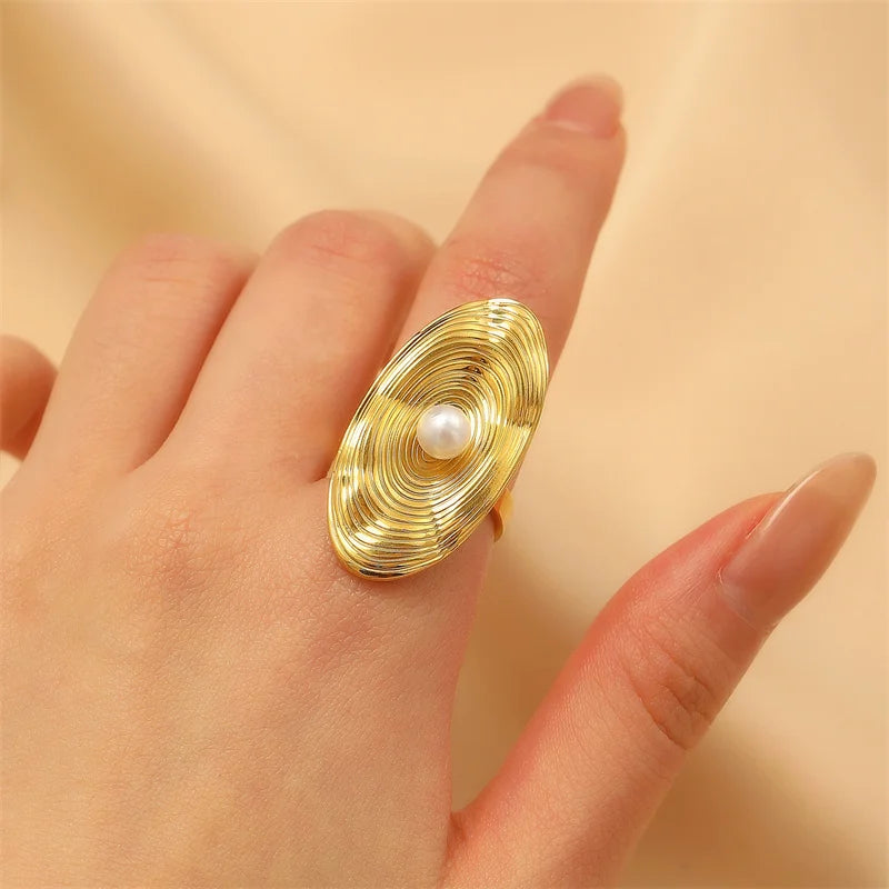 EILIECK  316L Stainless Steel New Design Dragonfly Ring Jewelry Women 18 K Plated Metal Texture Gold Color Ring Accessories