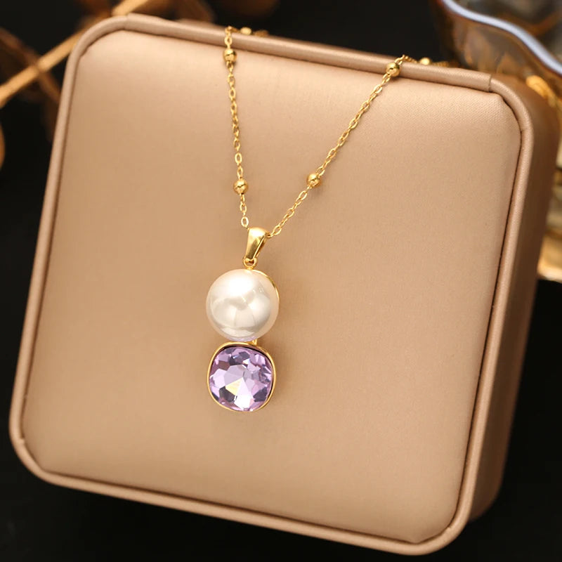 EILIECK Women's Butterfly Zircon Crystals Pendant Necklace Trendy Stainless Steel Waterproof Neck Chain Daily Jewelry Gift