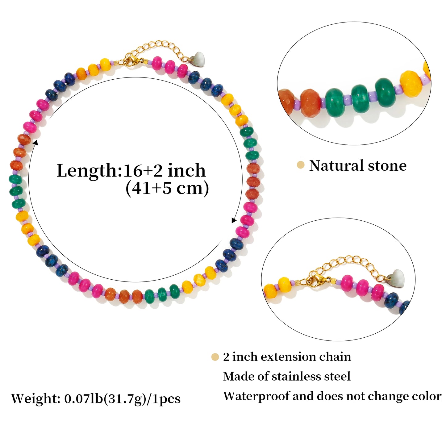 Badu Colorful Natural Stone Beads Necklaces for Women Bohomian Gemstone Beaded Choker Summer Beach Trendy Boho Jewelry Gift