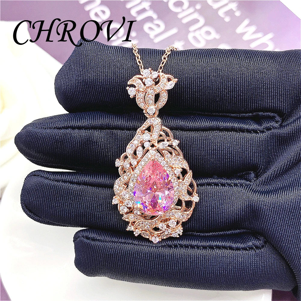 Luxury-Style 925 Sterling Silver Cherry Blossom Pink Zircon Necklace for Women - Retro Pendant Necklace