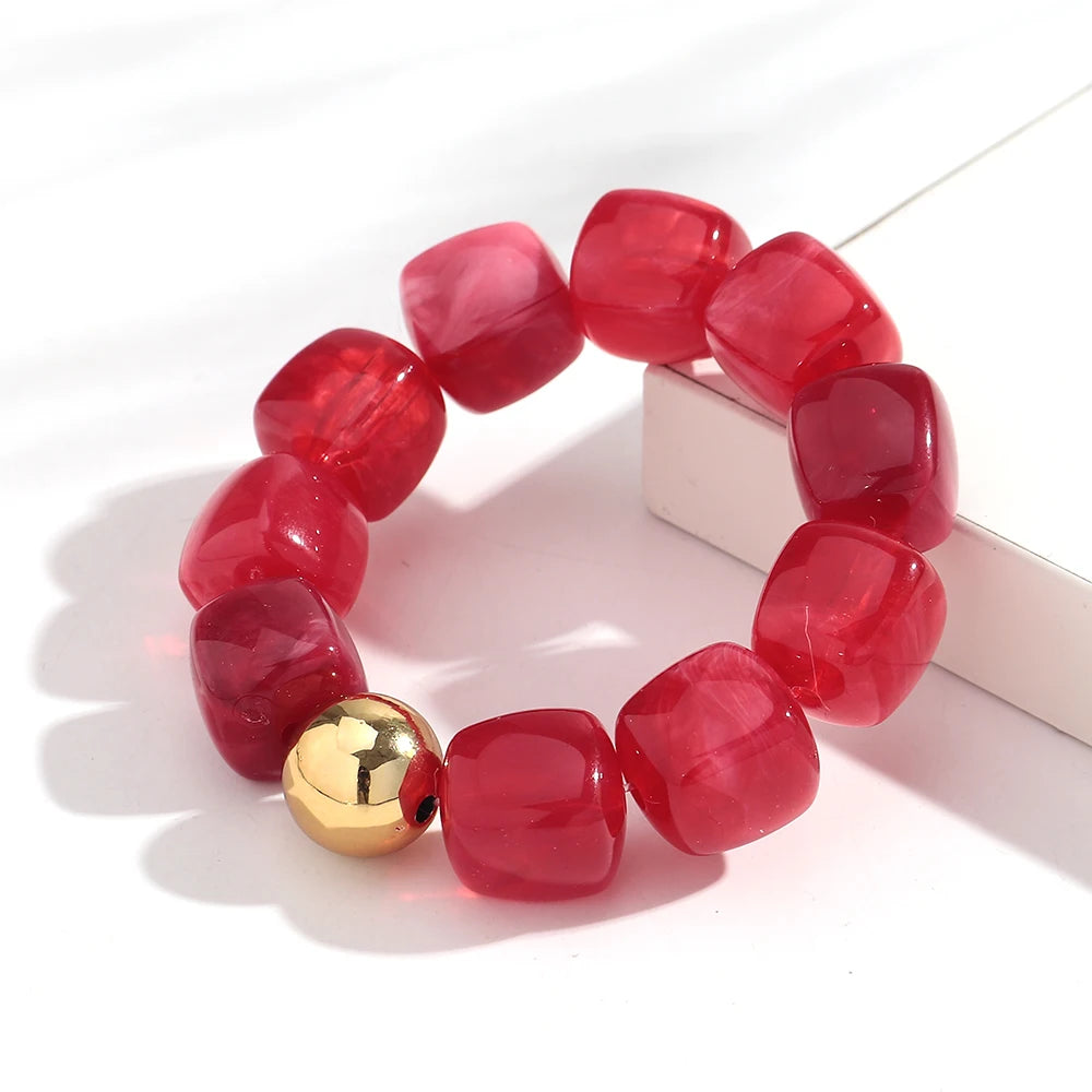 Acrylic Multicolor Irregular Beads Stretchy Bracelets Bangles for Women Resin Marbled Beaded Geometric Elastic Bracelet Jewelry
