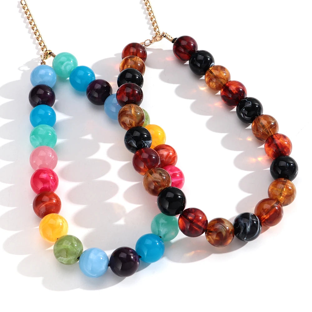 20mm Colorful Acrylic Geometric Round Beads Choker Necklace Fashion Resin Beaded Collar Necklaces New Jewelry Gifts