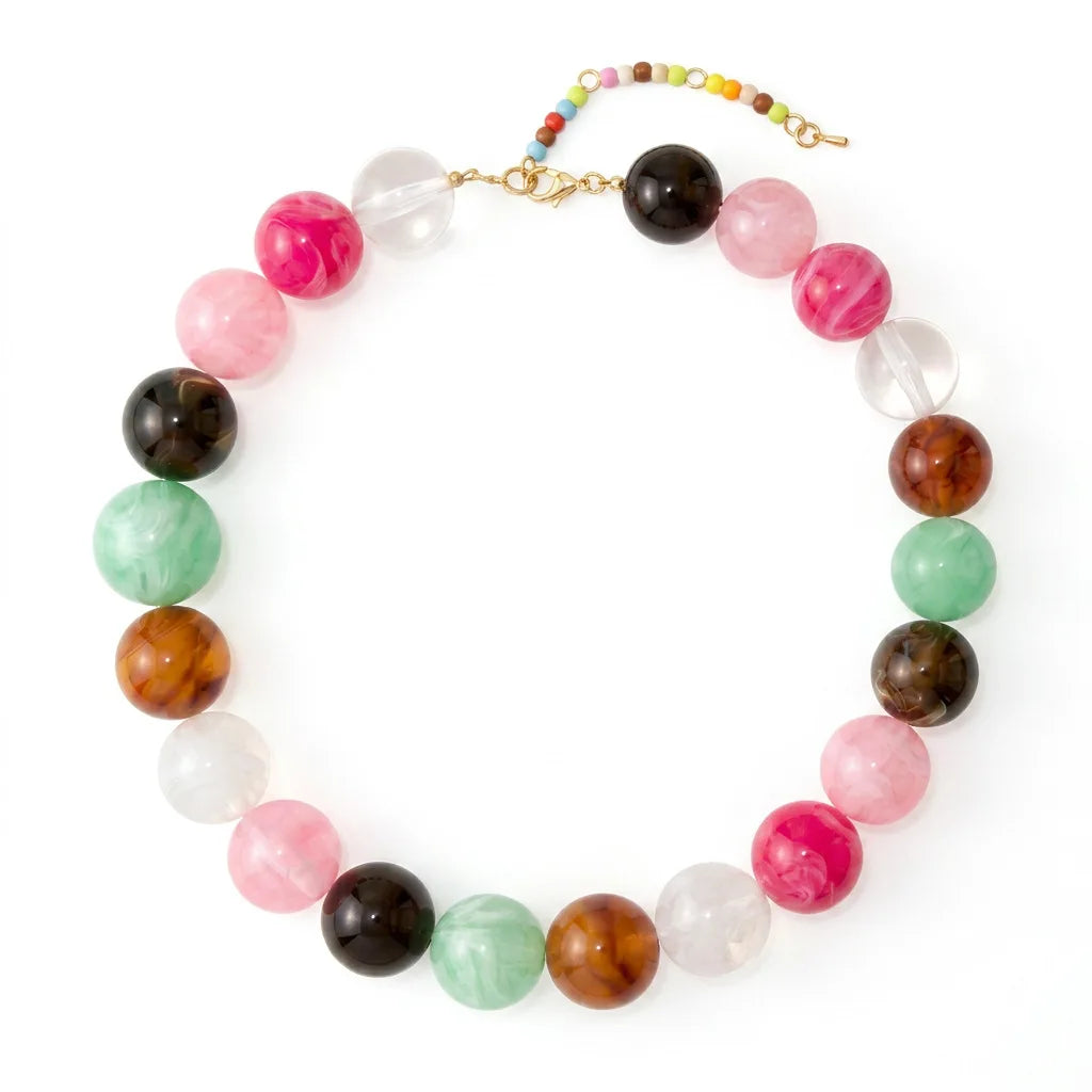 Double Color Round Beads Resin Necklace for Women Bohemian Style Waterproof Statement Choker Collar Necklaces Fashion Jewelry