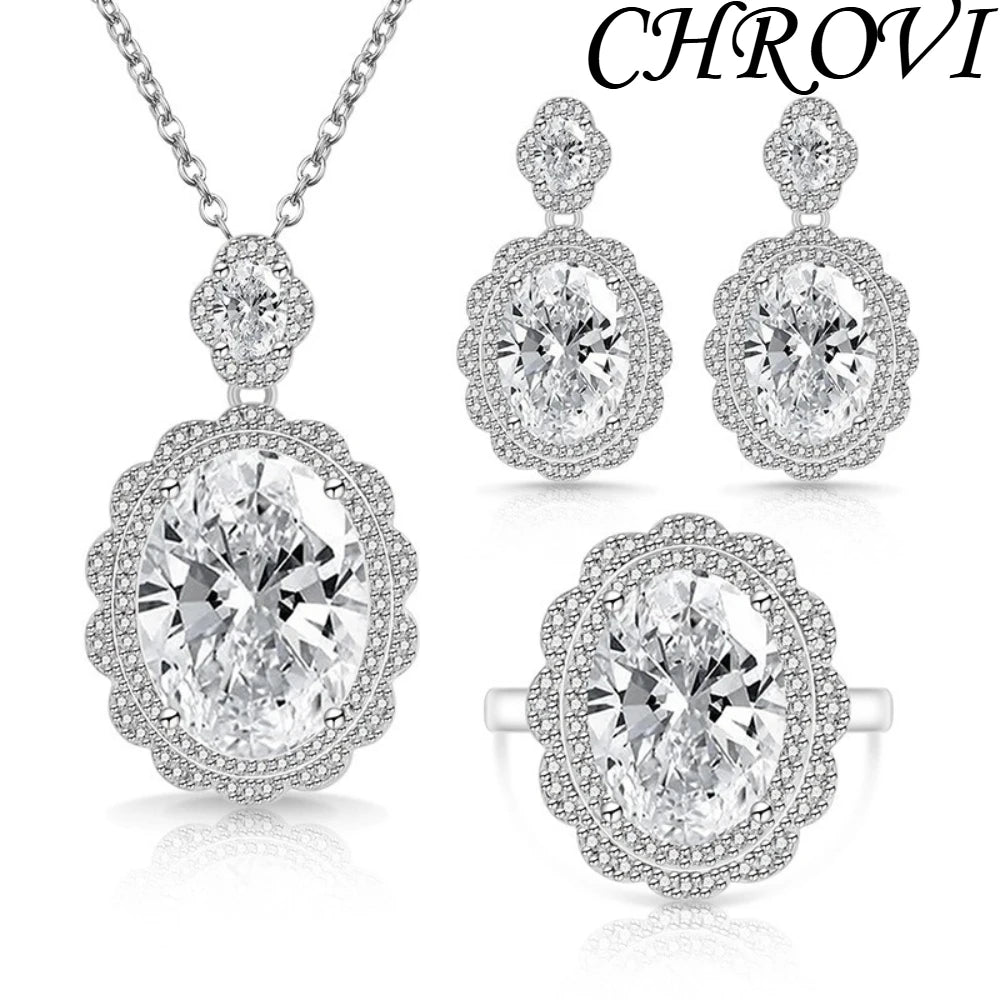 Exquisite 925 sterling silver gemstone pigeon eggshell-shaped gemstone set - popular necklace, earrings, ring for women