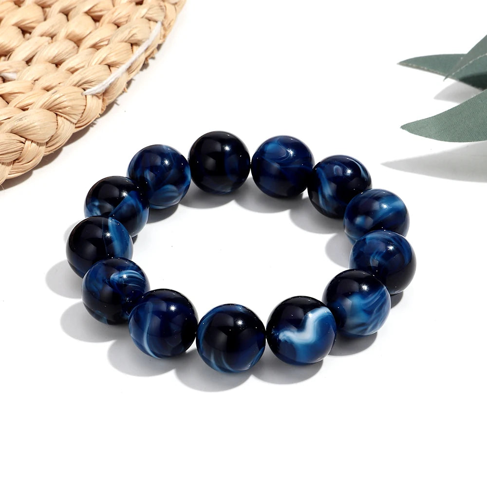 Bohemian Acrylic Colorful Marbled Elastic Round Beads Bracelets Trendy Geometric Stackable Bangle Bracelet Jewelry for woman
