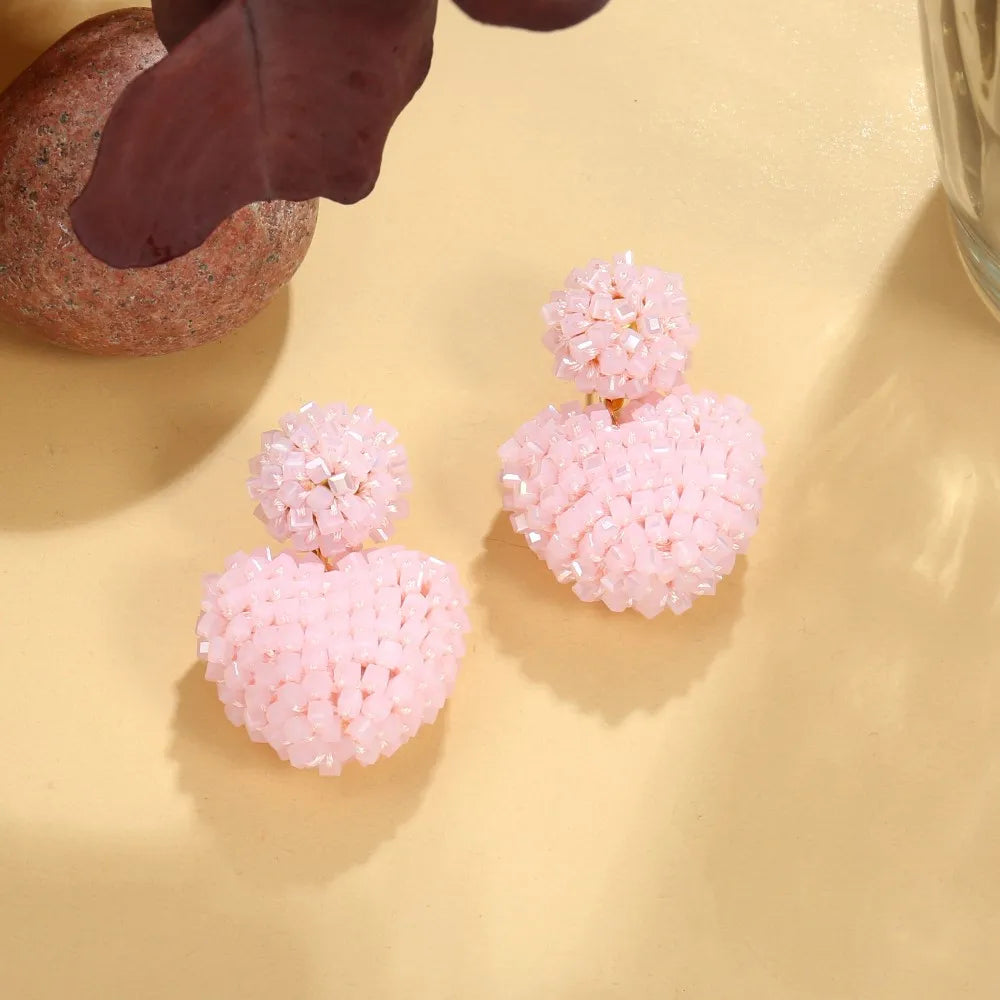 Badu Heart Shape Drop Earrings For Women Handmade Colorful Crystal Beads Big Statement Earrings Summer Party Jewelry Gifts