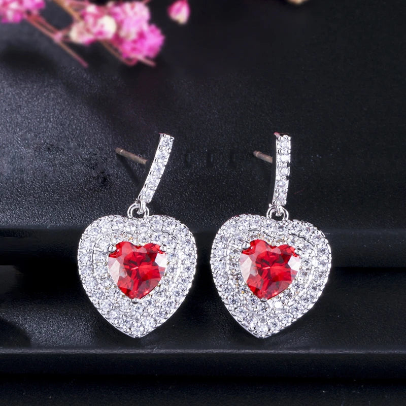 ThreeGraces Fashion Purple Green Zirconia Love Heart Shape Dangle Drop Earrings for Women New Trendy Daily Party Jewelry E1243