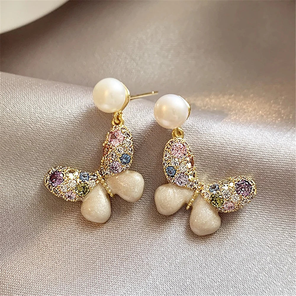 Cute Female Gold Color Butterfly Stud Earrings Lovely Bridal Wedding Jewelry For Women