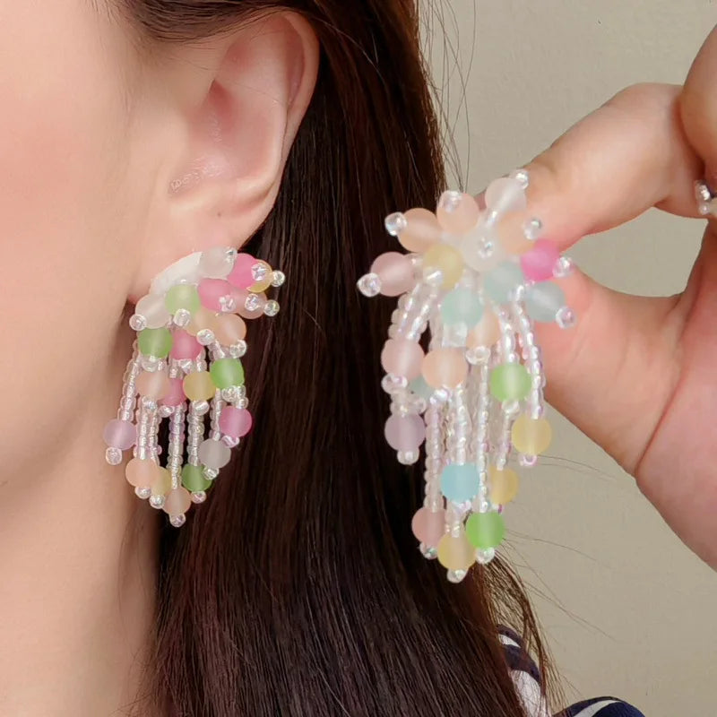 Colorful Beads Earrings for Women Summer Beach Style Flowers Sweet Jewelry Fashion Vacation Retro Pendientes Mujer