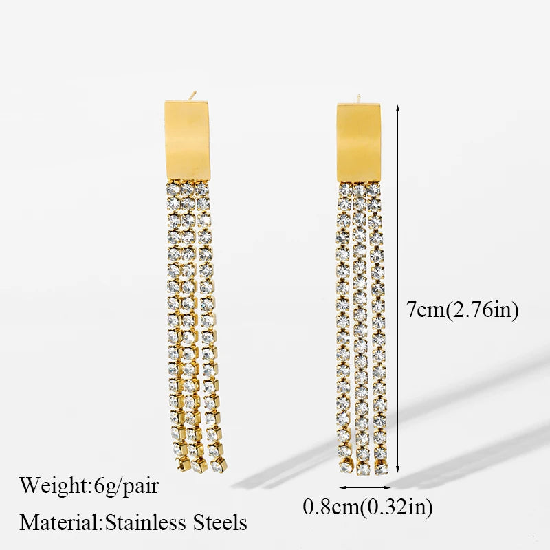 EILIECK 316L Stainless Steel Zircon Feather FOREVER Pendant Earrings For Women Fashion Ear Dangle Gold-Plated Jewelry Gift