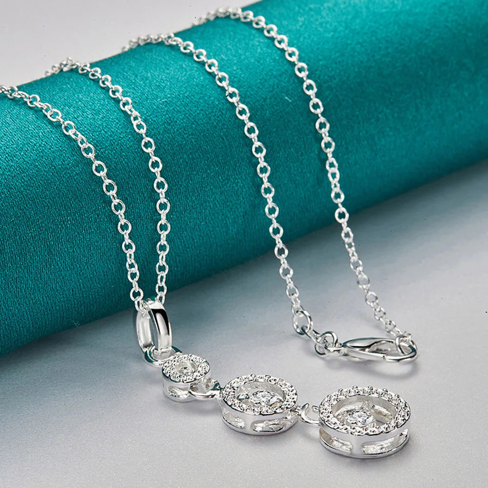 URMYLADY 925 Sterling Silver Three Circles Zircon 16-30 Inch Pendant Necklace For Women Wedding Engagement Gift Jewelry