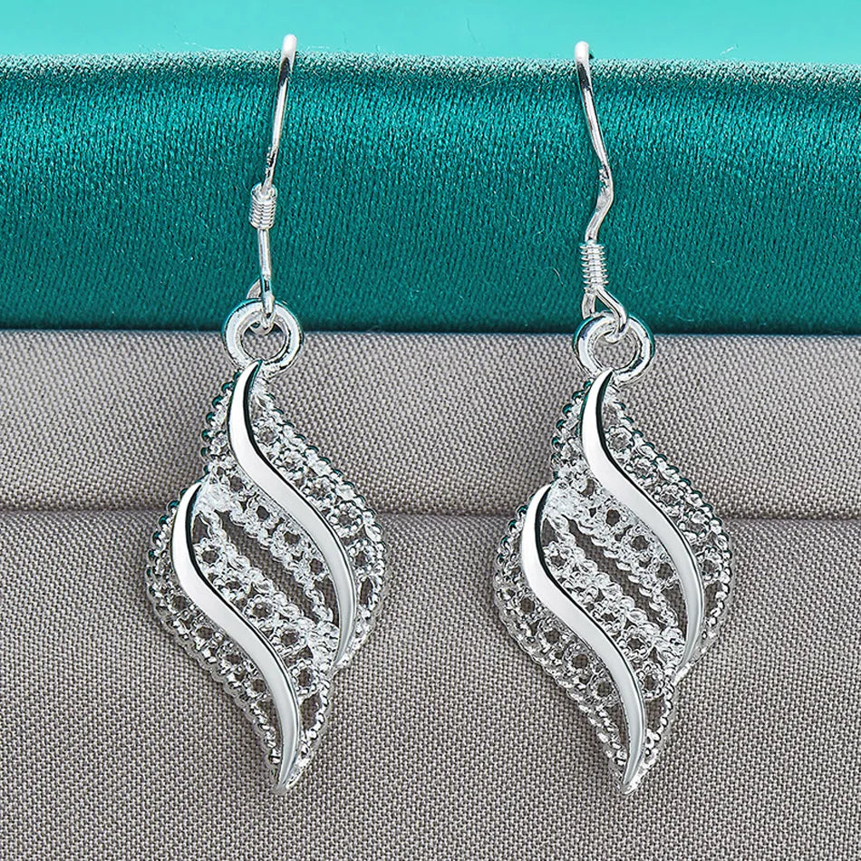 URMYLADY 925 Sterling Silver Leaf Earrings For Women Wedding Party Fashion Charm Jewelry