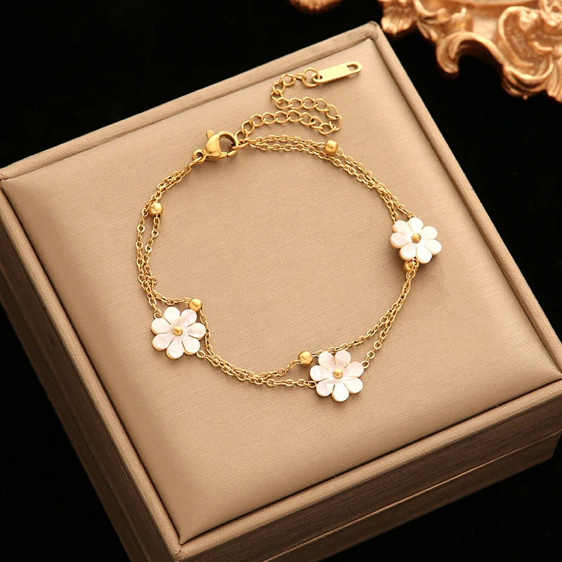 EILIECK New Fashion Heart Love Charm Bracelet For Women Trendy Wrist Chain Stainless Steel Metal Jewelry Bangles Lady Gift
