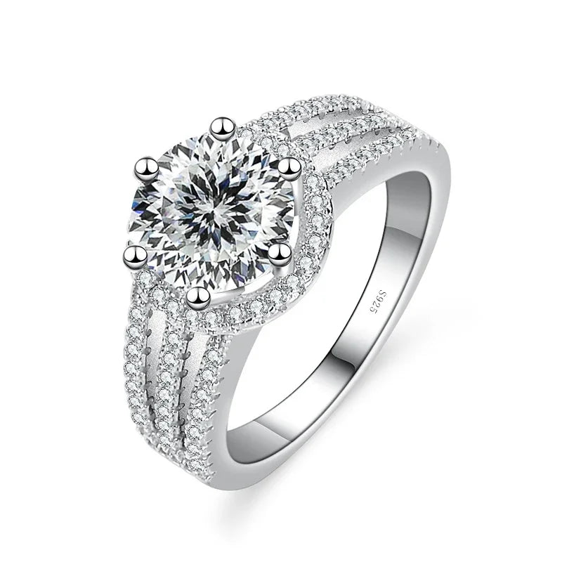 Luxury Round 2CT 8mm VVS D COLOR Moissanite Lab Diamond Ring For Women S925 Sterling Silver Wedding Female Rings Engagement Gift