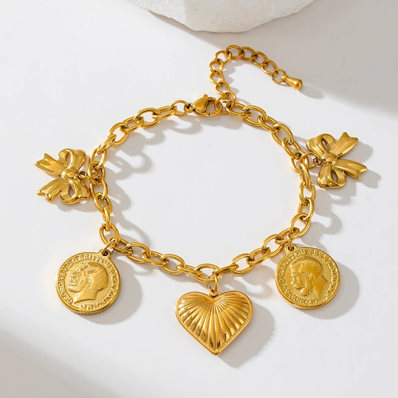 EILIECK 316L Stainless Steel Metal Golden Sun Moon Starfish Bracelet For Women Trendy Wrist Chain Handmade Jewelry Gift Party