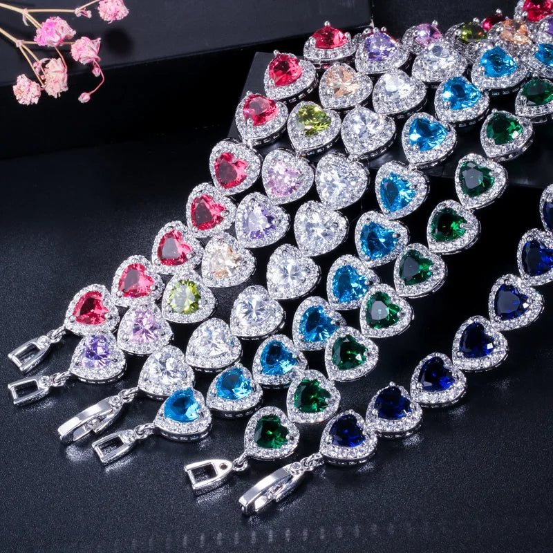 ThreeGraces High Quality Shiny Blue Cubic Zirconia Fashion Love Heart CZ Tennis Bracelet for Women Luxurious Party Jewelry BR361