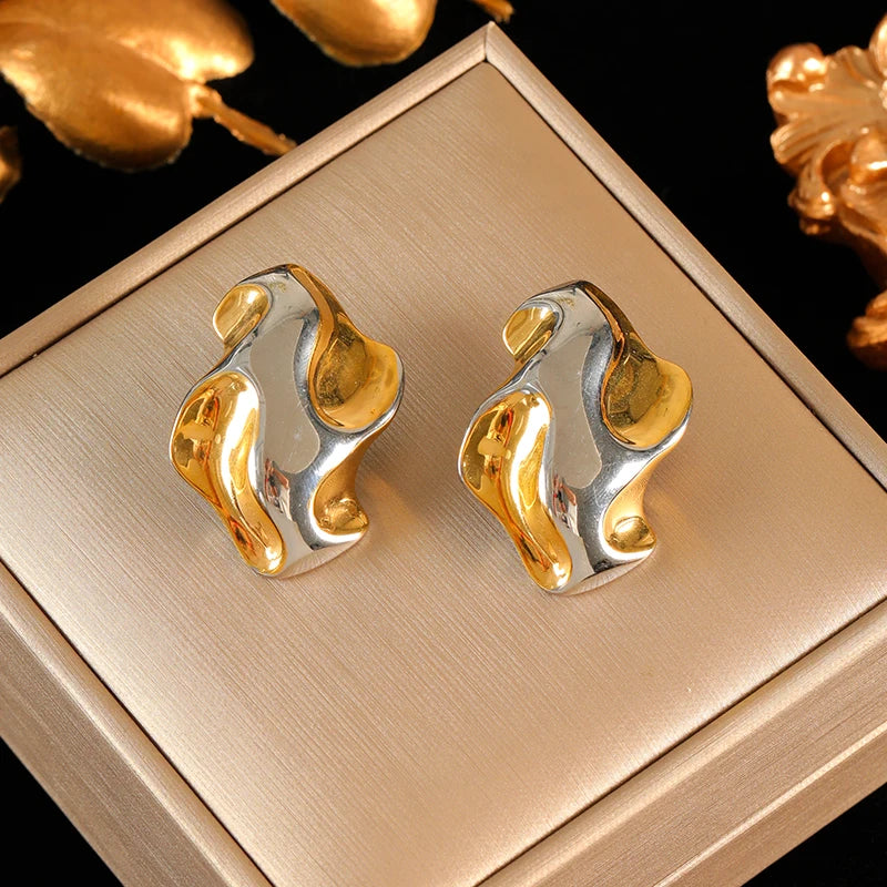 EILIECK 316L Stainless Steel Geometric Loops Dangle Earrings For Women New 18K Gold PVD Plated Ear Stud Water-resistant Jewelry