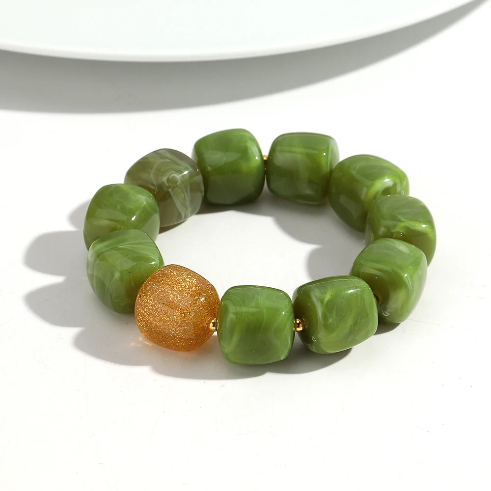 Fashion Colorful Geometric Round Beaded Elastic Bracelets for Women Boho Acrylic Geometry Stretch Bracelet 2026 New Jewelry